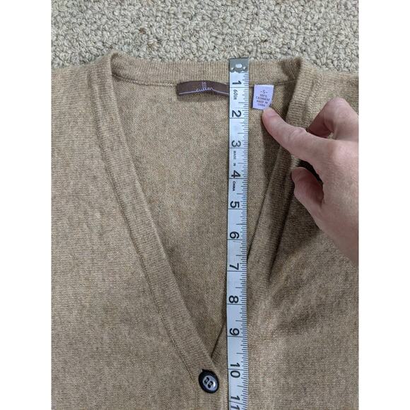 LN 100%CASHMERE MEDIUM WEIGHT Cullen balloon sleeve cardigan sweater Beige - Picture 5 of 14